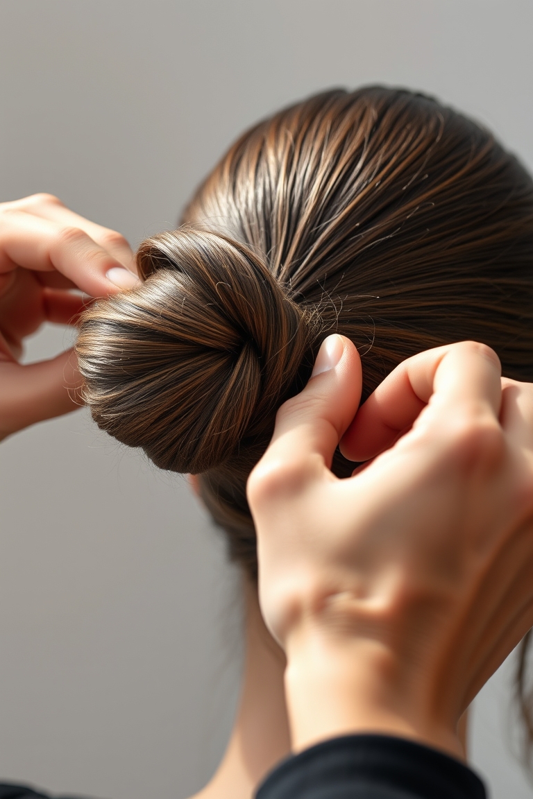 A detailed view of quick work hairstyles being styled