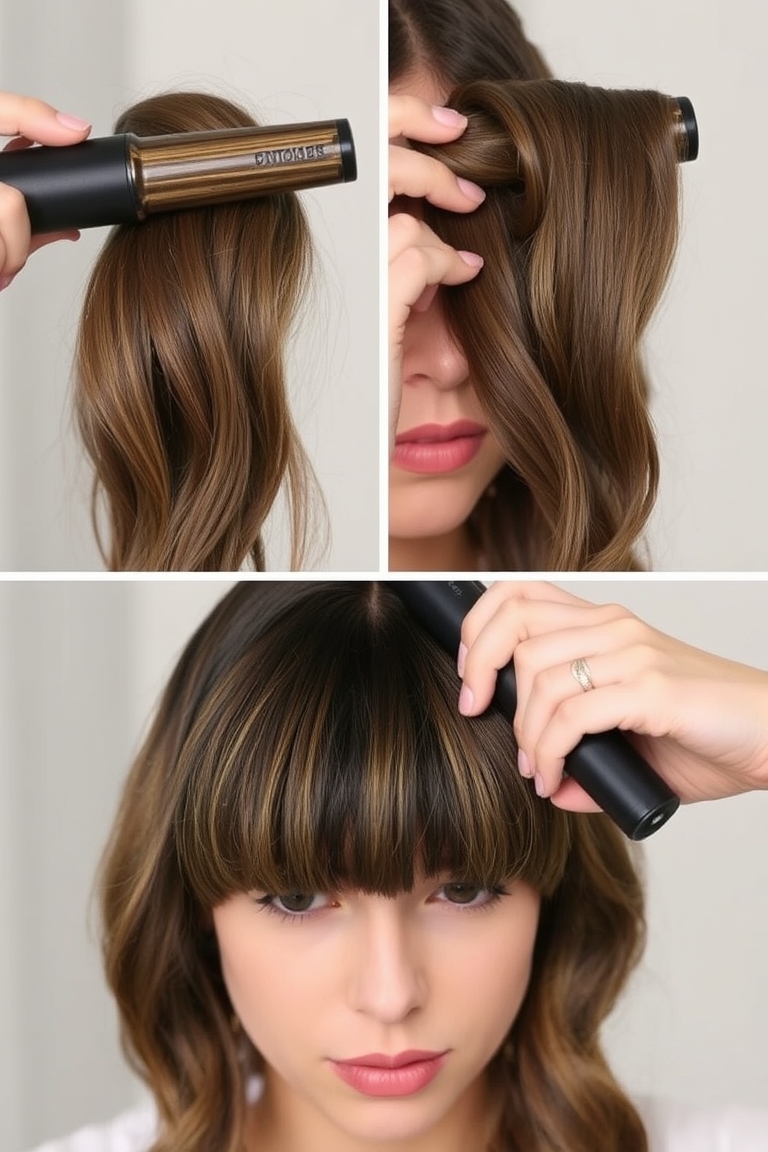 curling curtain bangs for volume and definition