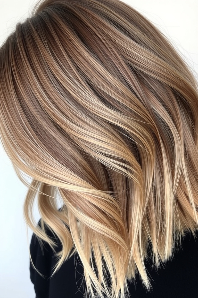 lob hairstyle with shoulder length transition