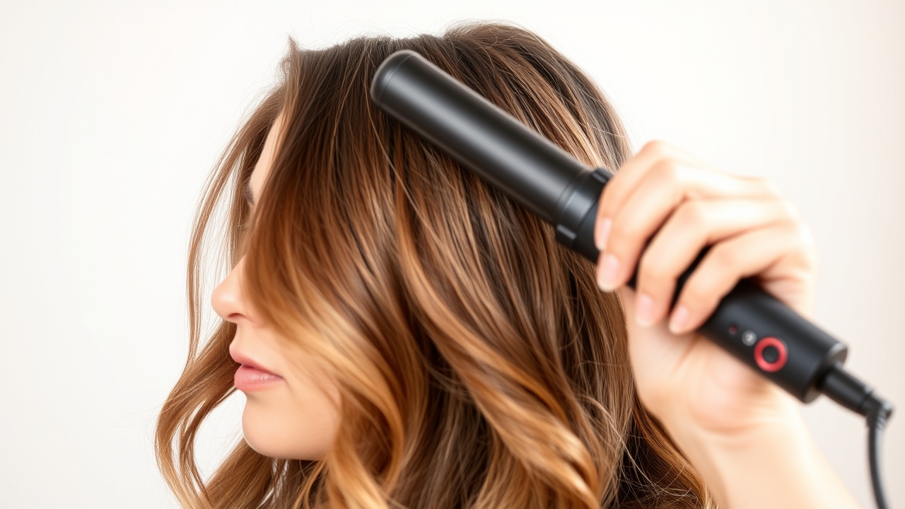 Beachy waves tutorial step showing curling wand technique